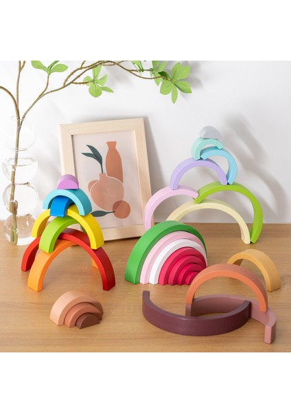 Kahverengi Tarzı Sıcak Kemer Köprü Gökkuşağı Bina Blokları Çocuk Ahşap Yığıncağı Bebek Oyuncak Rengi Algılama Çocuklar Montessori Eğitici Ahşap Oyuncaklar (Yurt Dışından)
