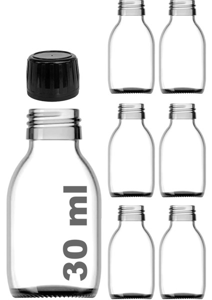 30 ml Siyah Kapaklı Şeffaf Cam Shot Şişe, 6'lı Paket, Güvenli ve Şık Tasarım