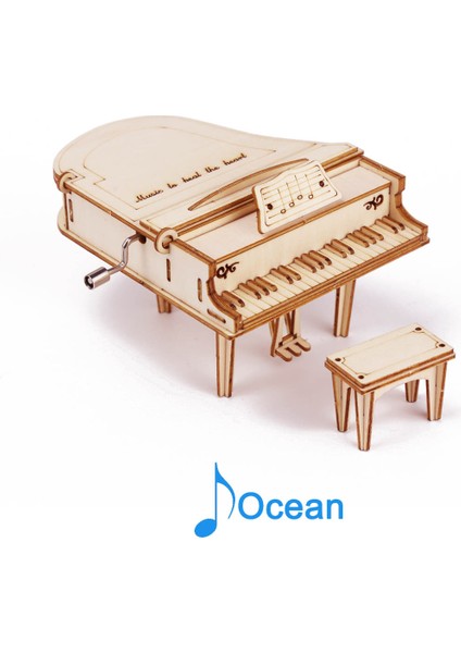 Okyanus Tarzı El Piyano Ahşap El Kolu Müzik Kutusu Ofis Dekorasyonu 3D Ahşap Puzzle Oyunu Inşa Doğum Günü Hediye Montaj Kiti Mekanik Model (Yurt Dışından)