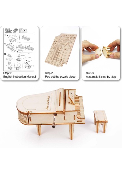 Okyanus Tarzı El Piyano Ahşap El Kolu Müzik Kutusu Ofis Dekorasyonu 3D Ahşap Puzzle Oyunu Inşa Doğum Günü Hediye Montaj Kiti Mekanik Model (Yurt Dışından)