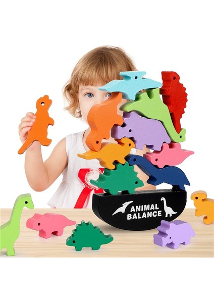 Fil Denge Oyuncak Stili Çocuklar Için Montessori Ahşap Hayvan Dengesi Blokları Oyuncağı Dinozor Eğitici Yığma Yüksek Bina Blok Ahşap Oyuncak Erkekler (Yurt Dışından)