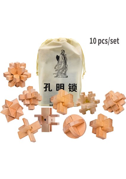 10 Adet Bir Set Tarzı 3D El Yapımı Iq Ahşap Bulmaca Kong Ming Luban Kilit Oyuncak Yetişkin Bulmaca Çocuk Eğitici Zeka Oyunu (Yurt Dışından)
