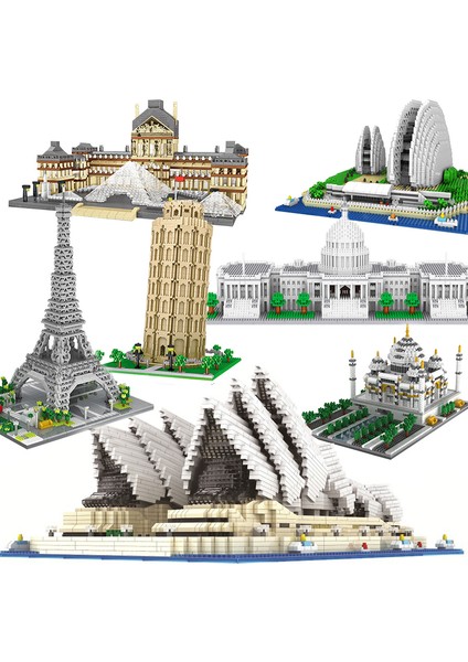 054 Kutu Stili Yok Mimari Big Ben Eiffel Kulesi Londra Çift Louvre Mikro Yapı Blokları Kapitol Sidney Opera Evi Tac Mahal Inşaat Oyuncakları (Yurt Dışından)