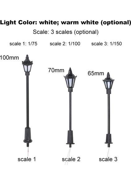 Tip 2 Ölçek 2 Stili Sıcak ve Beyaz Model Sokak Lambaları Düzeni Lamba Direği Demiryolu Tren Bahçe Oyun Alanı Manzara LED Lamba Aydınlatma 1:ale 65MM (Yurt Dışından)