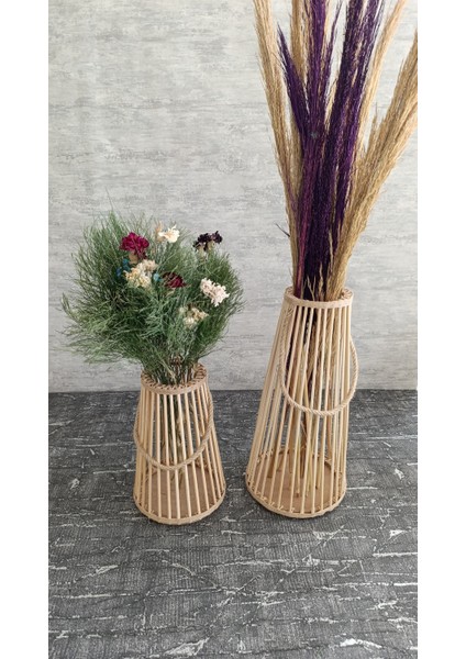 Halatlı Dekoratif Bambu Vazo Ikili Set (25 cm - 38 Cm) fırsatları