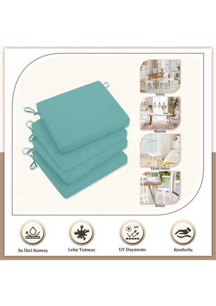 Canvas 2'li Turkuaz Sıvı Geçirmez Leke Tutmaz Fermuarlı Bağcıklı Sandalye Minderi 40 x 40 cm