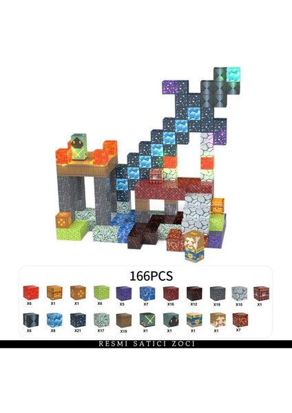 166 Adet Minecraft Manyetik Yapı Taşları Bulmaca Montaj Blok Yapı Taşı Model Oyuncak Aydınlatma Versiyonu (Yurt Dışından)