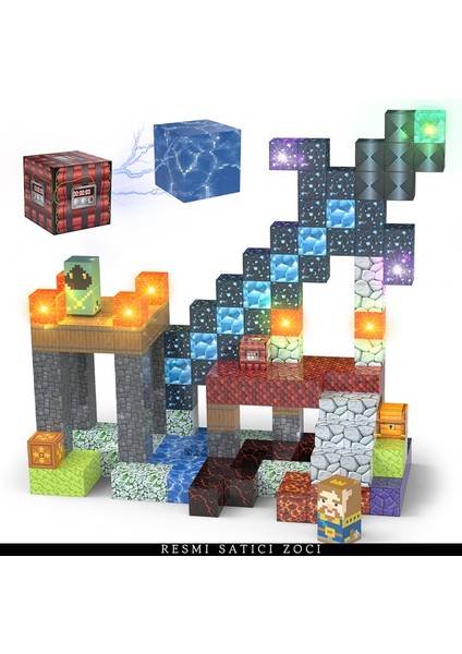 166 Adet Minecraft Manyetik Yapı Taşları Bulmaca Montaj Blok Yapı Taşı Model Oyuncak Aydınlatma Versiyonu (Yurt Dışından)