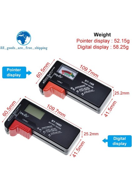 BT-168 AA/AAA/C/D/9V/1.5V Piller Evrensel Düğme Pil Renk Kodlu Metre Volt Göstergesi Test Cihazı Kontrol Cihazı BT168 Güç (Yurt Dışından)