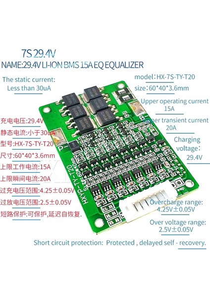 7s 29.4V 15A Bms Lityum Pil Koruma Levhası 18650 Li-Ion Lityum Kısa Devre Aşırı Şarj Aşırı Akım Koruma Modülü (Yurt Dışından) modelleri