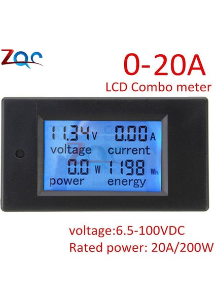 Dijital LCD Ekran Voltmetre Ampermetre Wattmetre Güç Ölçer Dc 6.5 -100V 0 -20A 0 -20000W Gerilim Akım Güç Enerji Test Cihazı (Yurt Dışından)