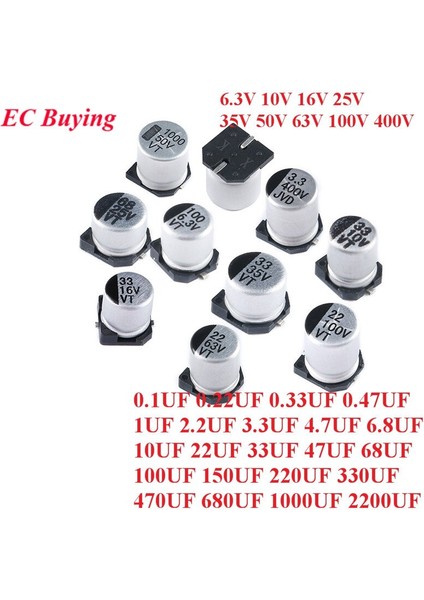 10 Adet Smd Alüminyum Elektrolitik Kondansatör 6.3V 10V 16V 25V 35V 50V 63V 1uf 2.2uf 10UF 22UF 33UF 47UF 100UF 220UF 330UF 470UF 1000 (Yurt Dışından)