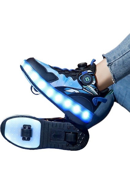 Yaz LED Işık USB Şarjlı Çıkarılabilir Tekerlek Kaykay Ayakkabıları (Yurt Dışından)