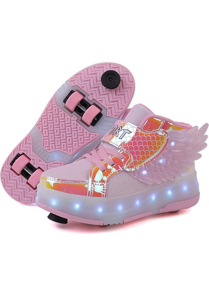 Yaz LED Işık USB Şarjlı Çıkarılabilir Tekerlek Kaykay Ayakkabıları (Yurt Dışından)