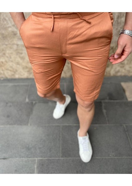 Erkek Jogger Kremit Renk Kısa Pantolon Slim Fit | Agustini