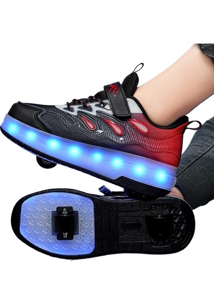 Yaz LED Işık USB Şarjlı Çıkarılabilir Tekerlek Kaykay Ayakkabıları (Yurt Dışından)