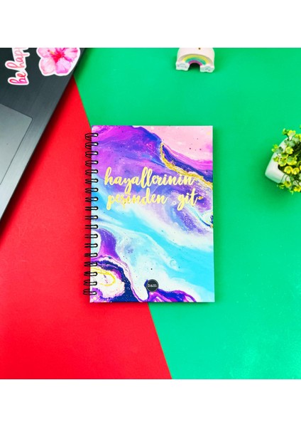 Hayallerinin Peşinden Git Tasarımlı Spiralli Defter