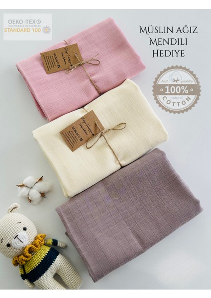 Pamuk Müslin Bebek Battaniyesi 3'Lü Set Müslın Örtü 80 x 90 Cm
