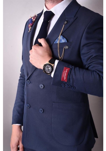 Indigo Mavi,kruvaze Takım Elbise Sivri Yaka Slim Fit | Agustini fiyatları