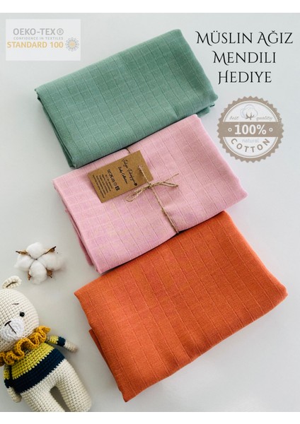 Pamuk Müslin Bebek Battaniyesi 3'Lü Set Müslın Örtü 80 x 90 Cm
