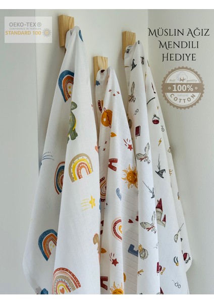 Pamuk Müslin Bebek Battaniyesi 3'Lü Set Müslın Örtü 80 x 90 Cm