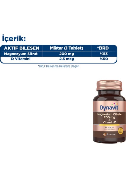 Magnesium Citrate 200 mg & Vitamin D 60 Tablet - Avantajlı Paket - Magnezyum Sitrat, D Vitamini