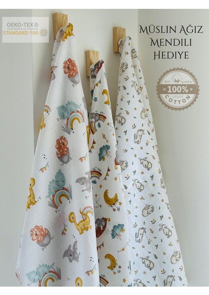 Pamuk Müslin Bebek Battaniyesi 3'Lü Set Müslın Örtü 80 x 90 Cm