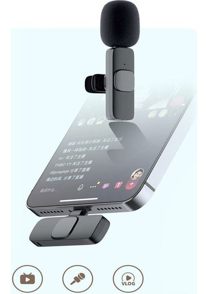 Yaka Mikrofonu Type-c Giriş Telefon Uyumlu 20m Wirelees Yayın Youtuber Tiktok Skype