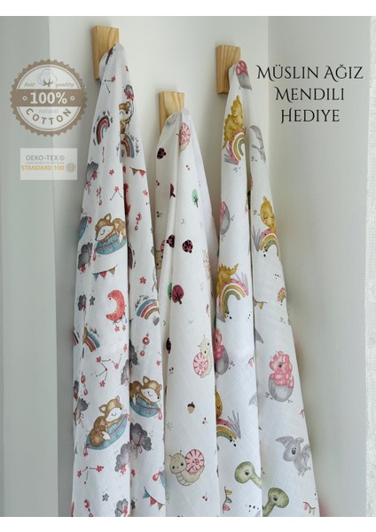 Pamuk Müslin Bebek Battaniyesi 3'Lü Set Müslın Örtü 80 x 90 Cm