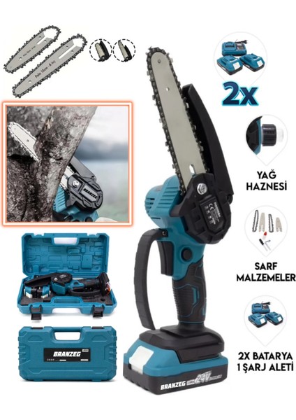 24V Sarjlı Dal Budama 20CM Uzun Pala Çift Akü