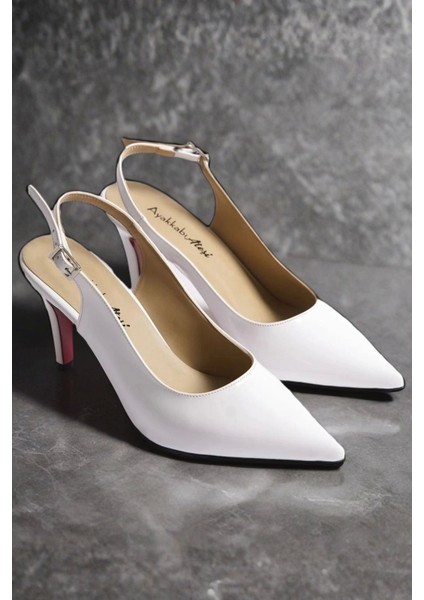 Kadın Moda Arkası Açık Kısa Topuklu Ayakkabı Şık ve Zarif Abiye Ayakkabı