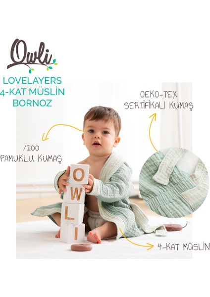 LoveLayers 4 Kat Müslin Bornoz Mint Yeşili