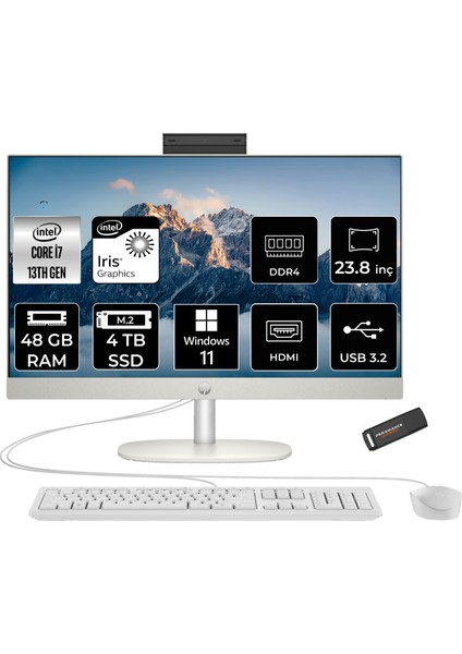 Proone 240 G10 Intel Core I7 1355U 48GB 4tb SSD 23.8" Fhd W11P All In One Bilgisayar & Per4 USB Bellek A1JY8ESPN445