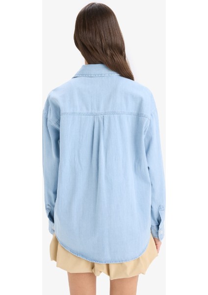 Oversize Geniş Kalıp Tek Cepli Jean Gömlek D8667AX25SP
