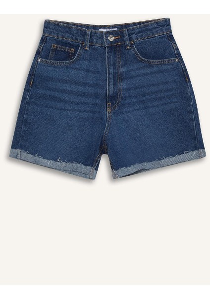 Mom Fit Yüksek Bel Paçası Katlamalı Fit Jean Şort E0924AX25SM