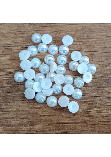 Dekoratif Yarım Inci 8mm Sedefli Beyaz 40 Adet Takı Süsleme