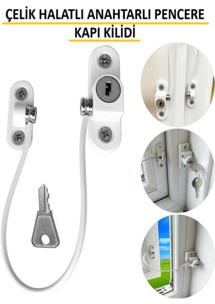 Kilit Pencere Cam Pimapen Bebek Güvenlik Çelik Halatlı Emniyetli Anahtarlı Kapı Çocuk Kilidi