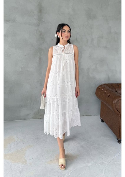 Ekru Sıfır Kol Fisto Maxi Elbise fiyatları