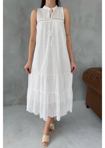 Ekru Sıfır Kol Fisto Maxi Elbise fırsatları