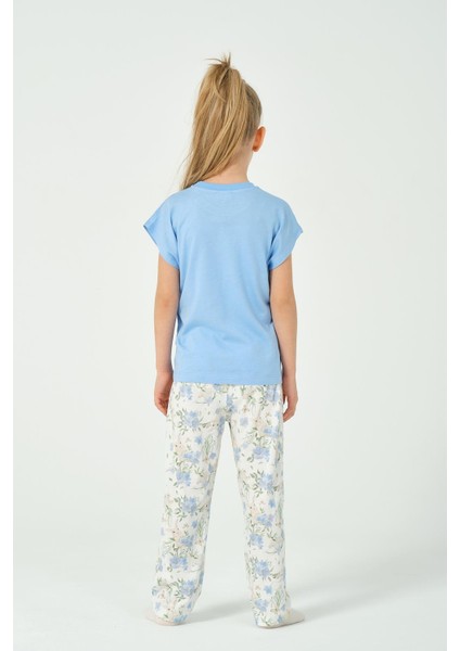 Kız Çocuk Yarasa Kol Tavşan Desenli Pijama Takımı