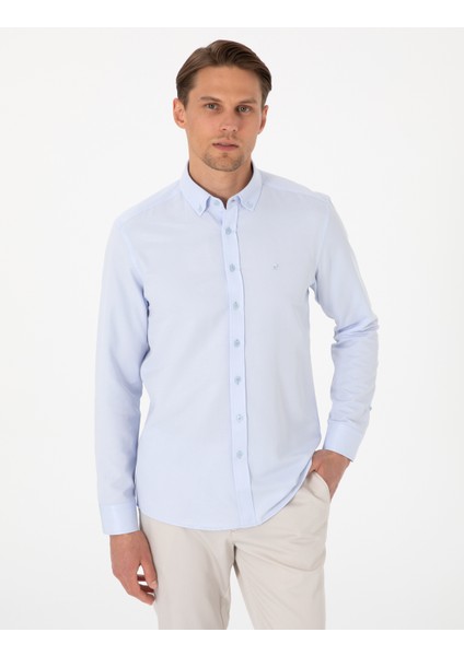Erkek Açık Mavi Oxford Slim Fit Kolay Ütülenebilir Gömlek 50306996-VR003