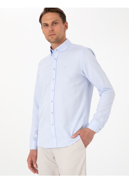 Erkek Açık Mavi Oxford Slim Fit Kolay Ütülenebilir Gömlek 50306996-VR003 modelleri