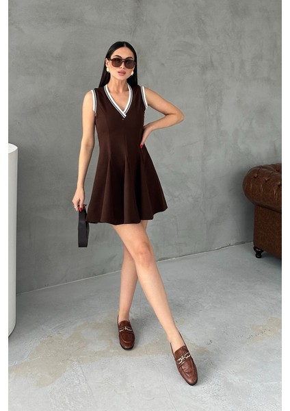 Kahve Zr Model Volanlı Mini Elbise