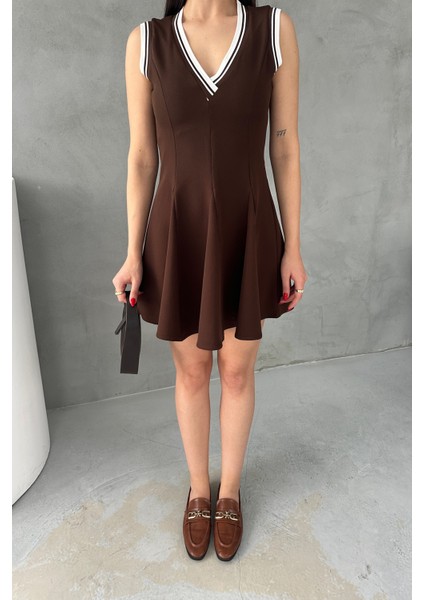 Kahve Zr Model Volanlı Mini Elbise