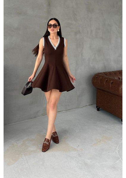 Kahve Zr Model Volanlı Mini Elbise