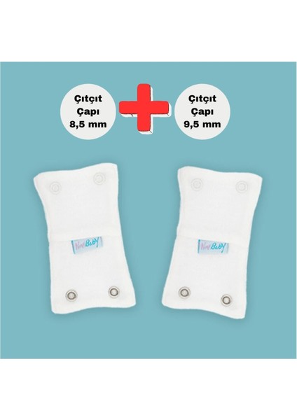 2'li Bebek Body Zıbın Uzatma Aparatı (8,5 mm ve 9,5 Mm) Çıtçıtlı Ekru 100% Pamuk 12CM