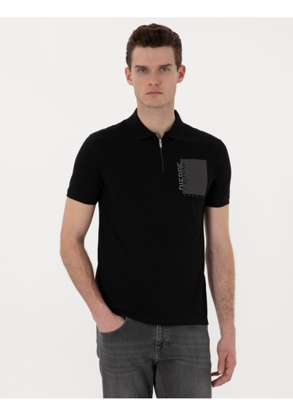 Erkek Siyah Slim Fit Polo Yaka Tişört 50307929-VR046