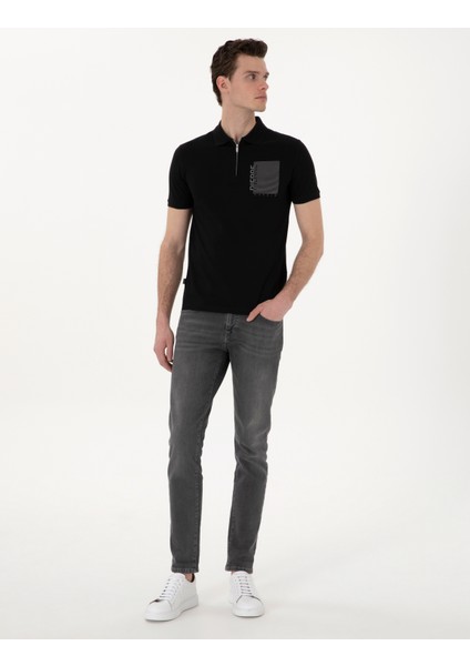 Erkek Siyah Slim Fit Polo Yaka Tişört 50307929-VR046 fırsatları