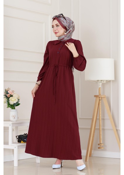 Yakası Güpür Nova Elbise-Bordo
