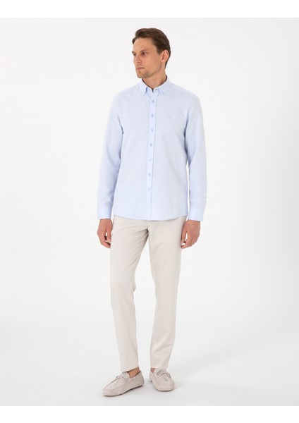 Erkek Açık Mavi Oxford Slim Fit Kolay Ütülenebilir Gömlek 50306996-VR003 fırsatları